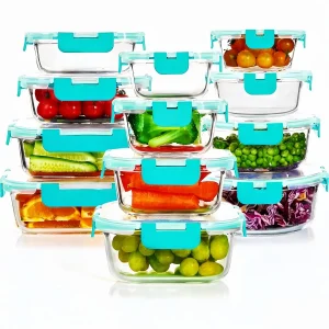 12-Piece Airtight Glass Meal Prep Containers Set